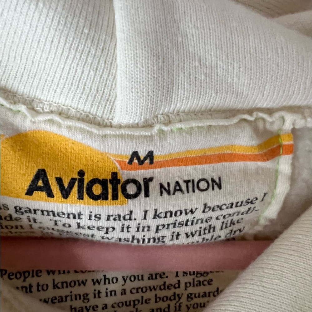 NWOT Aviator Nation Cream and Tan Hoodie with Stripes - Picture 3 of 3